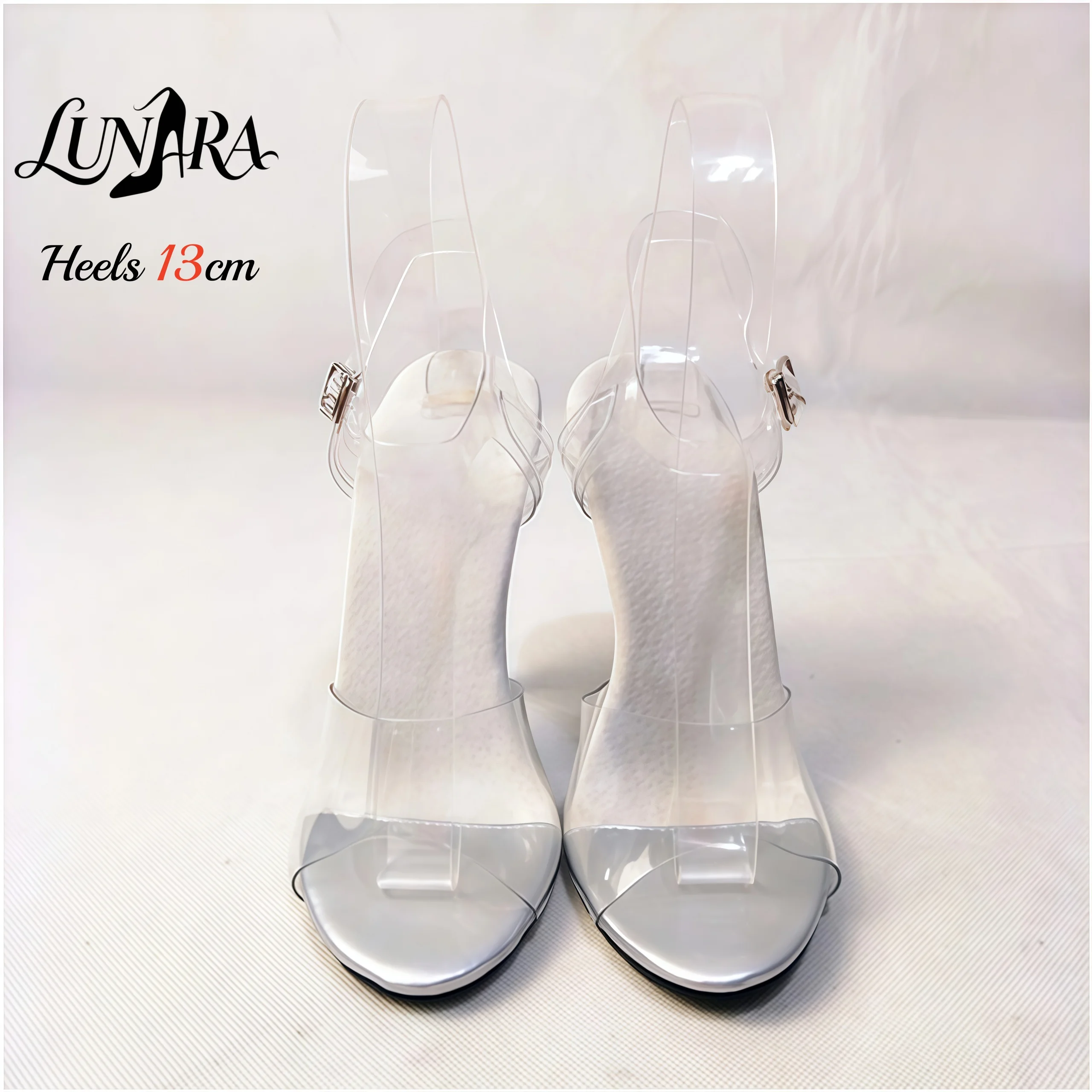 13cm Clear PVC High Heel Sandals Silver PU Toe Cap Open Toe Ankle Strap Buckle Non-slip Sexy Stage Performance Nightclub Shoes view 2