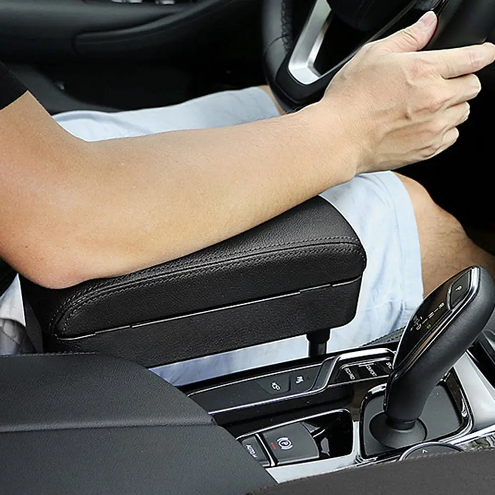 

Multifunctional Car Armrest Box Black with Black Thread Adjustable Elbow Support Pad Center Console Storage Case for Long