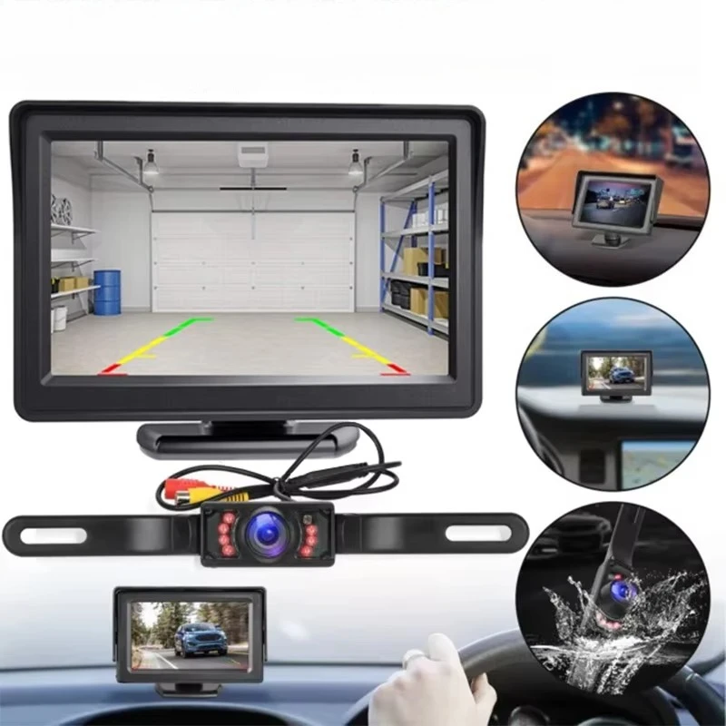 4.3inch HD Display lCD Monitor Car Rear View Backup 8LED license plate Camera Full Set Parking system For Pickup Van RV