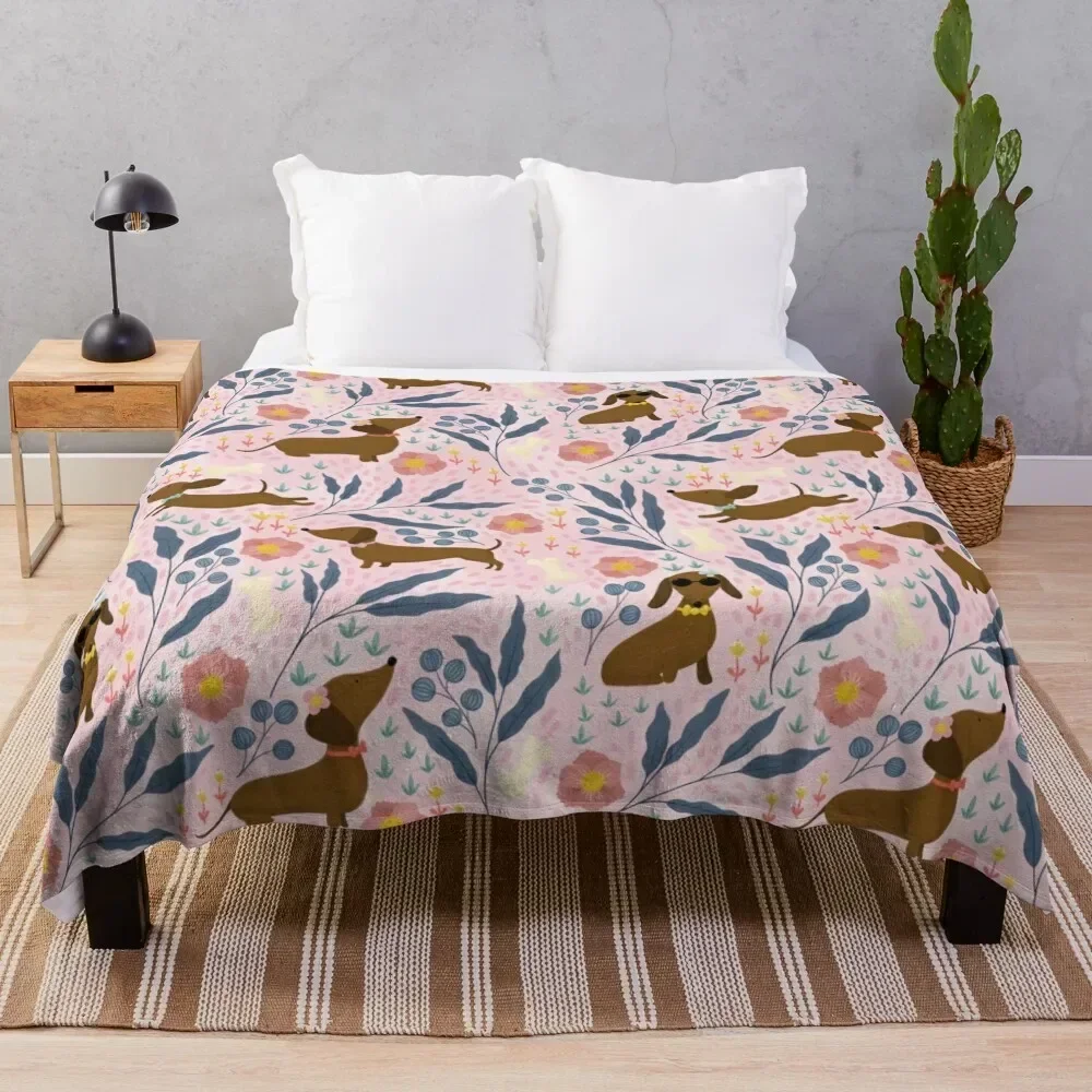 

Floral Sausage Dogs Throw Blanket Flannel Soft Big warm for winter Decorative Beds Blankets