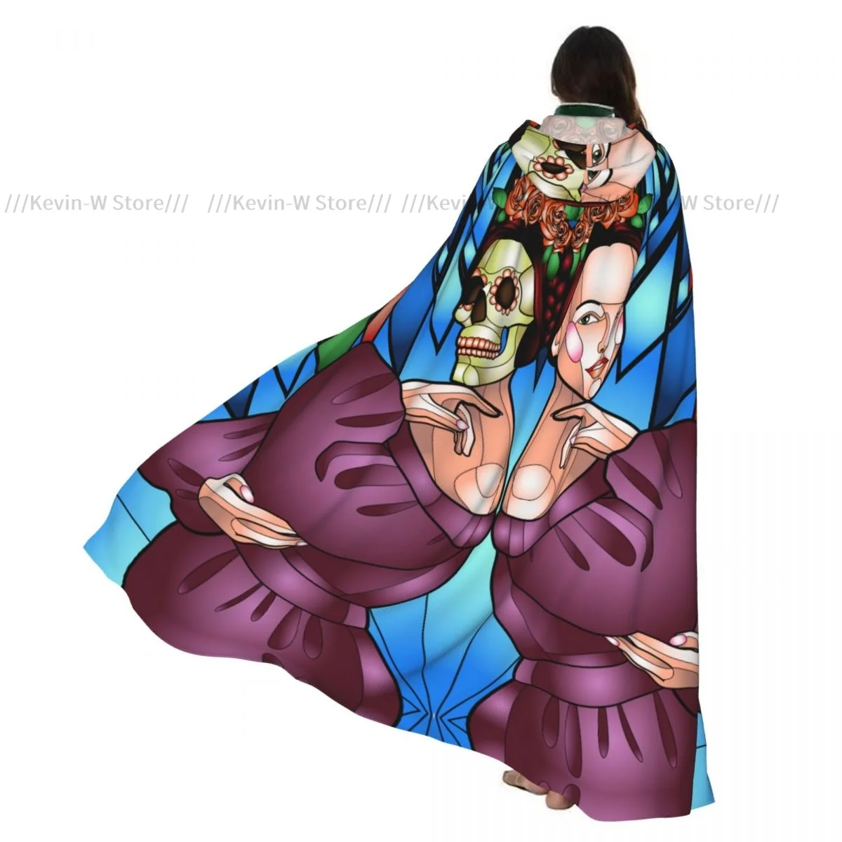 

Унисекс для взрослых День мертвых витраж череп мексиканской женщины плащ с капюшоном длинный костюм ведьмы косплей