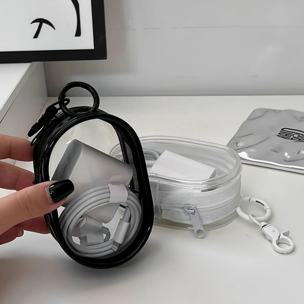 1pc Portable Mini Clear Zipper Storage Bag  Multifunctional Space-Saving Organizer for Earphones & Chargers& Keychain