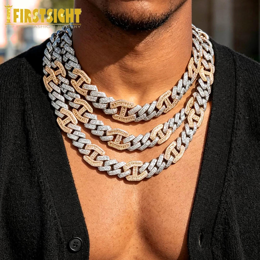 New Iced Out Infinity Cuban Chain Necklace Two Tone Color 15mm Bling CZ Choker Hip Hop Chunky Women Men Jewelry