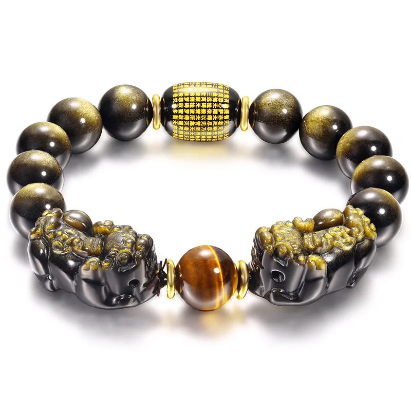 

Sand Double Pixiu Gold Obsidian Yellow Tiger Eye Stone Bracelet