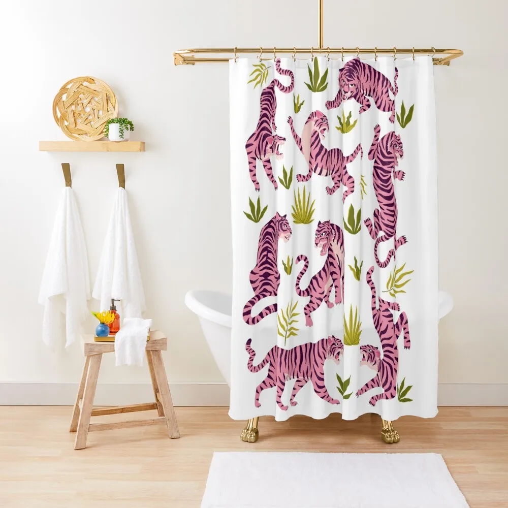 

Pink tigers and tropical leaves. Shower Curtain Anime Shower Cover Shower Sets For Bathroom Toilet Accessories Bathroom Curtain