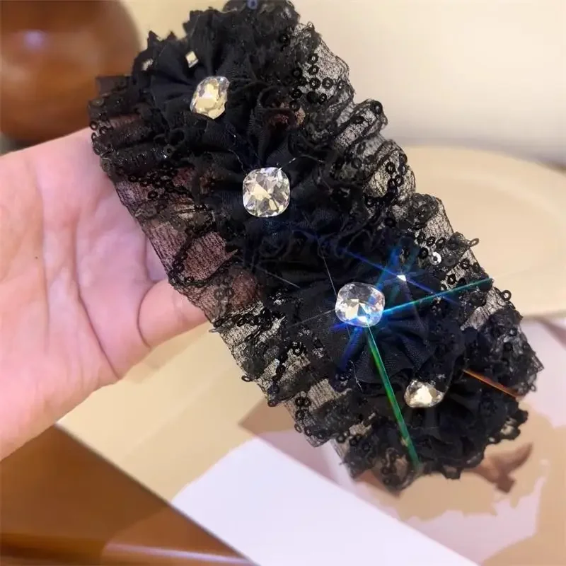 

Female Korean Version Headwear Black Lace Rhinestone Hair Clip for Women Ladies 2025 New Style Hairband Accessories