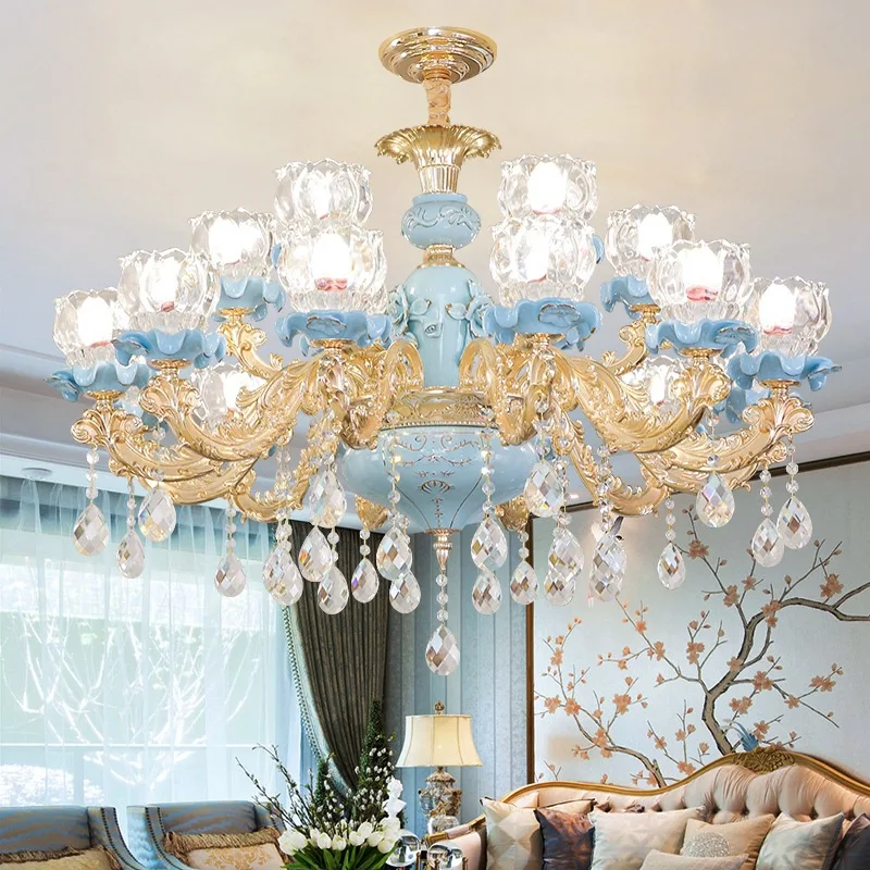 Living Room Bedroom Lamps Atmosphere Minimalist Ceramic Bedroom Crystal Lamp Villa Light Stair French Luxury Crystals Chandelier