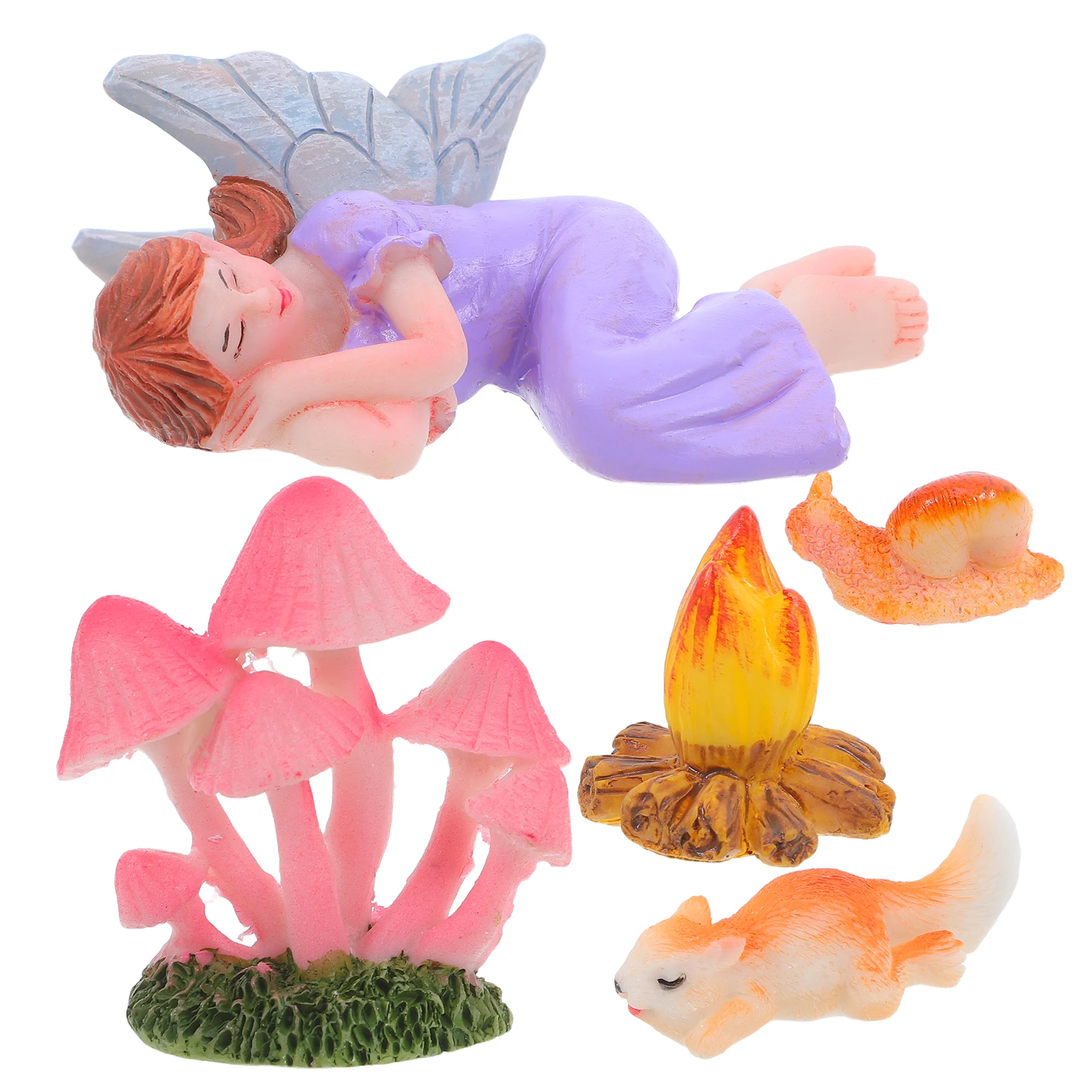 

5pcs Garden Decorations Charming Fairy Squirrel Snail Campfire Figurines Miniature Resin naments Terrarium Accessories Landscape