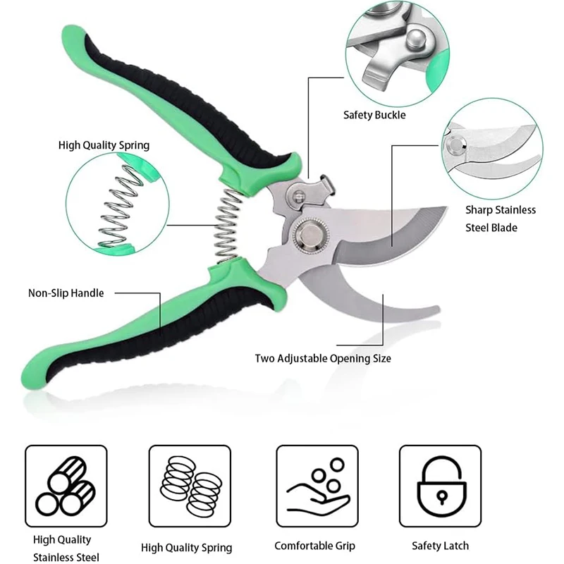 2PCS Pruning Shears Set Garden Tools Premium Antiskid Stainless Steel Floral Shears Thickened Pruner For Flowers Branches Leaves