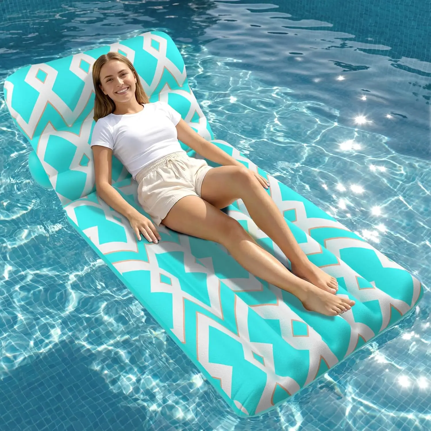 

Inflatable Pool Float Adult - Ultra-Comfort Soft Fabric Pool Floaties Lounge Floats Floating Chair Raft with Adjustable