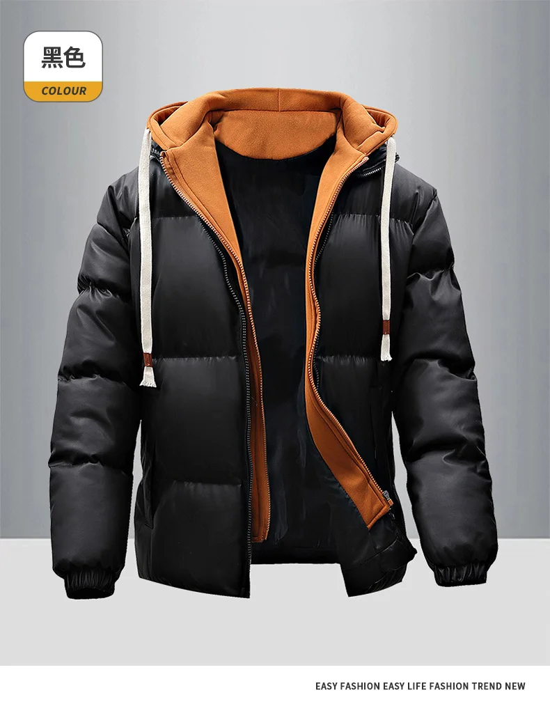 Fashion Solid Hooded Fleece Parkas Men Winter Thick Warm Parka Coat Men's Cotton Overcoat Warm Basic Style Casual Parkas