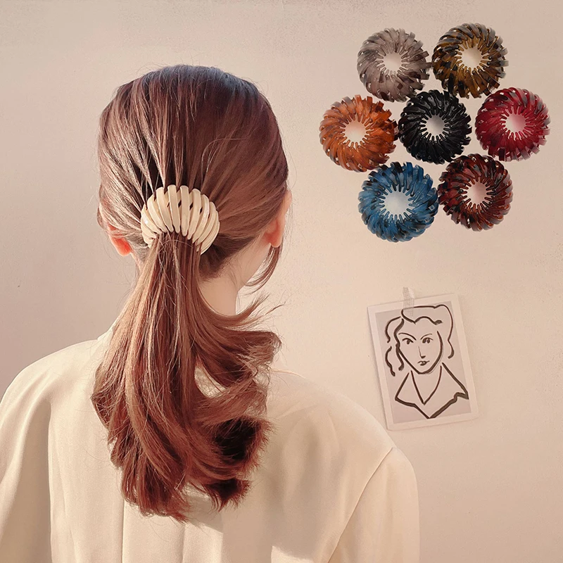 

Bird Nest Shaped Bun Hair Claw Expandable Plastic Vintage Geometric Hair Bun Makers Hair Clamps Ponytail Holder For Girls 모발