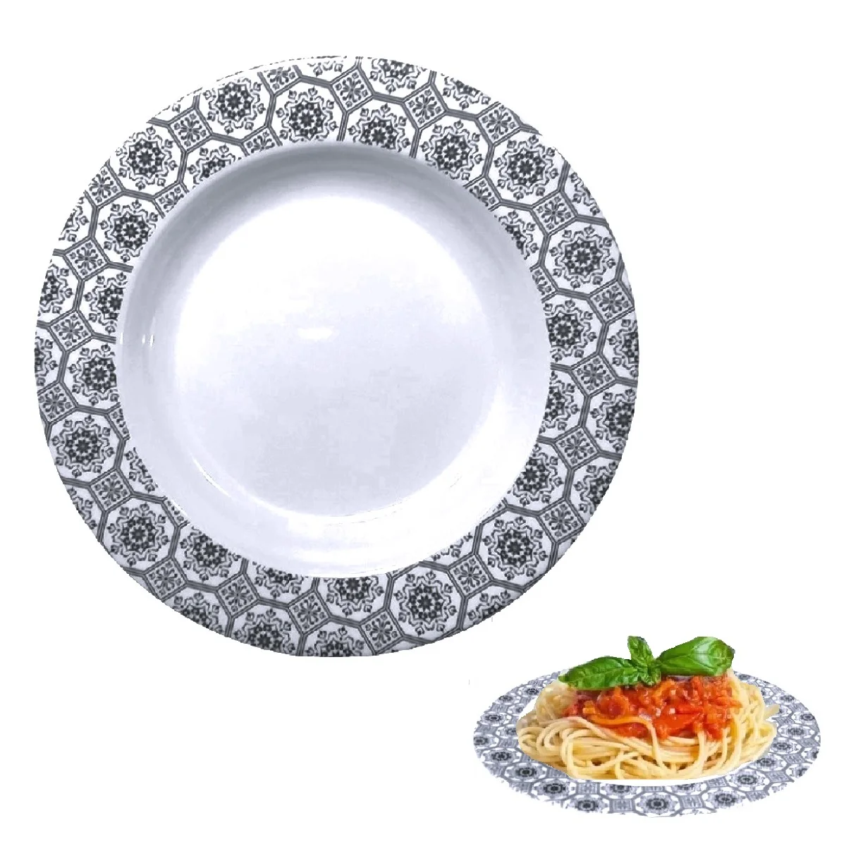 24 Dishes Black Background Decorated In Melamine 23cm Restaurant