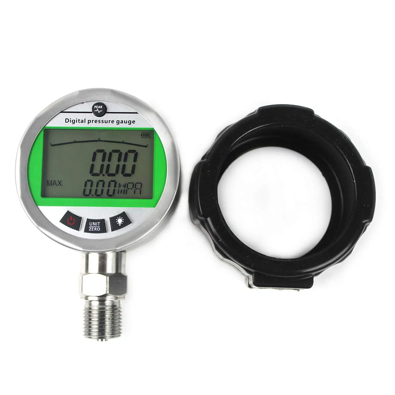 

Digital Pressure Gauge -0.1-80MPA/11600PSI G1/2 Interface 0.4% FS Accuracy Hydraulic Gas/Water Pressure Gauge w/ Silica Gel Case