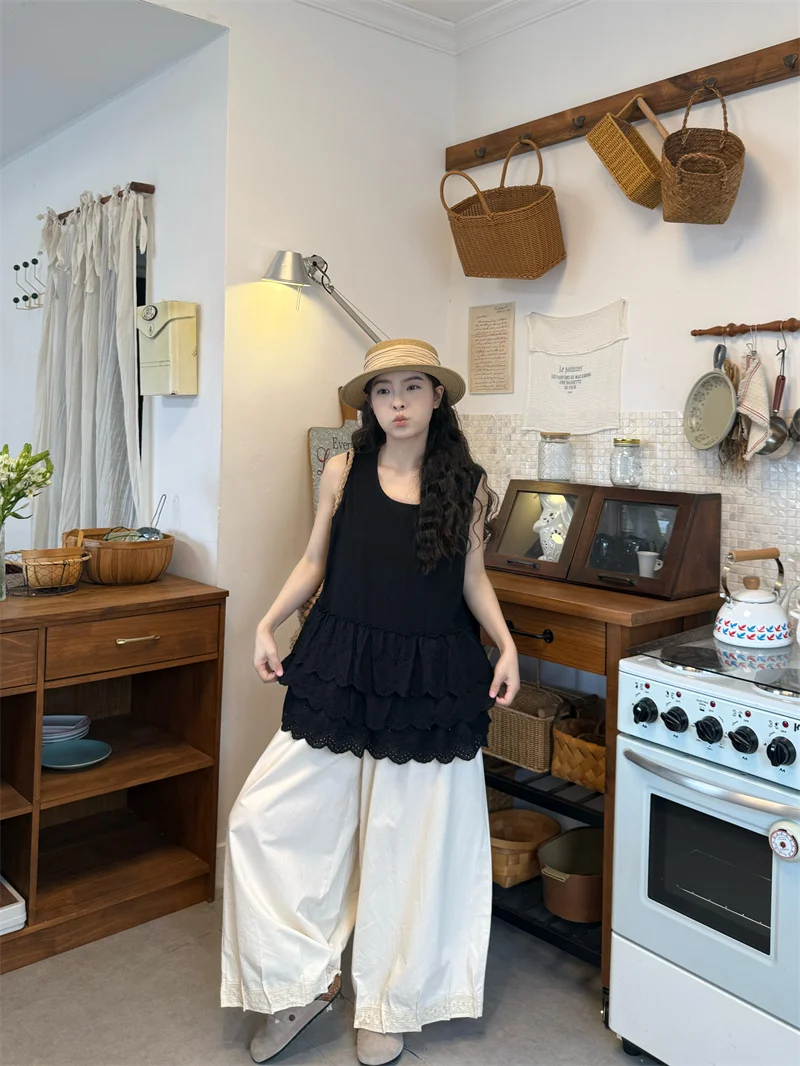 

Laid-back Style Women's Two-Piece Set High Waist Loose Lantern Pants Black Elegant Summer Outfit Comfortable Breathable Clothing