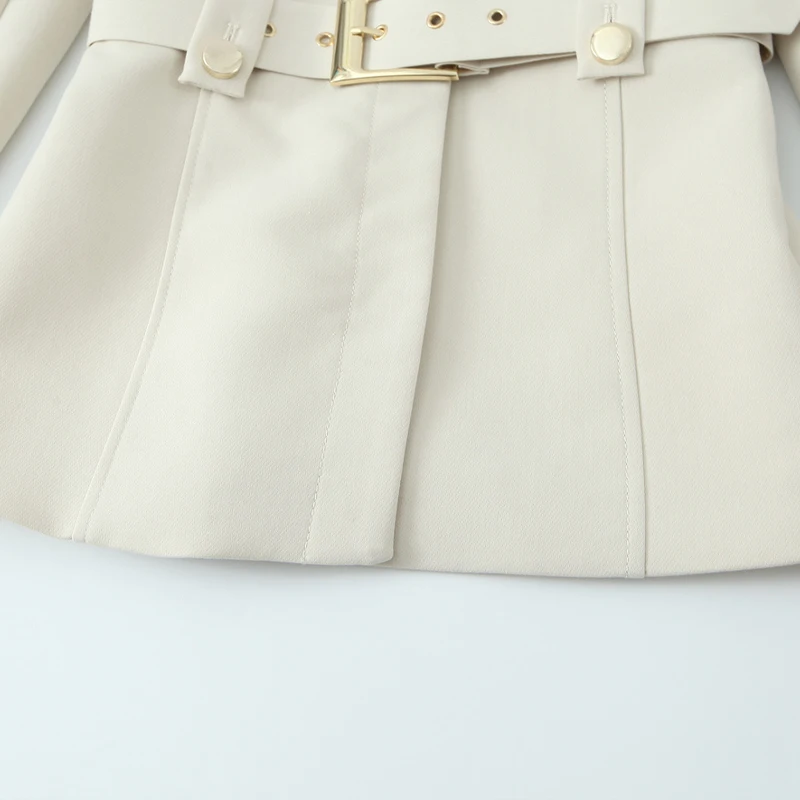Willshela Frauen Mode Mit Gürtel Beige Einreiher Blazer Vintage Oansatz Langen Ärmeln Weibliche Chic Dame Outfits