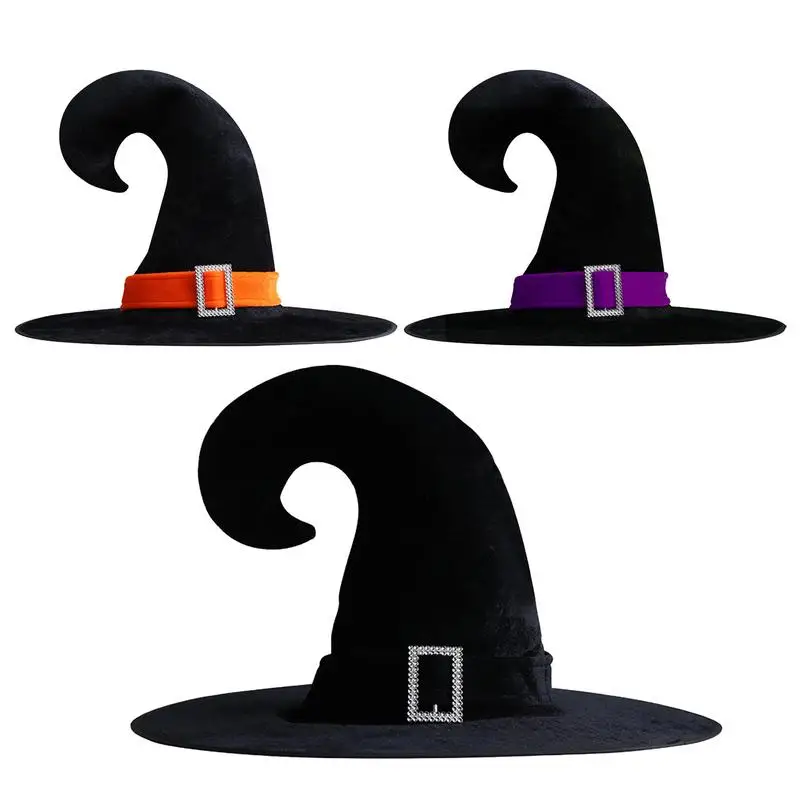 Witch Hat Halloween Hat With Silver Buckle dense velvet Decoration Props for Adults Children Cosplay Witch Halloween Party