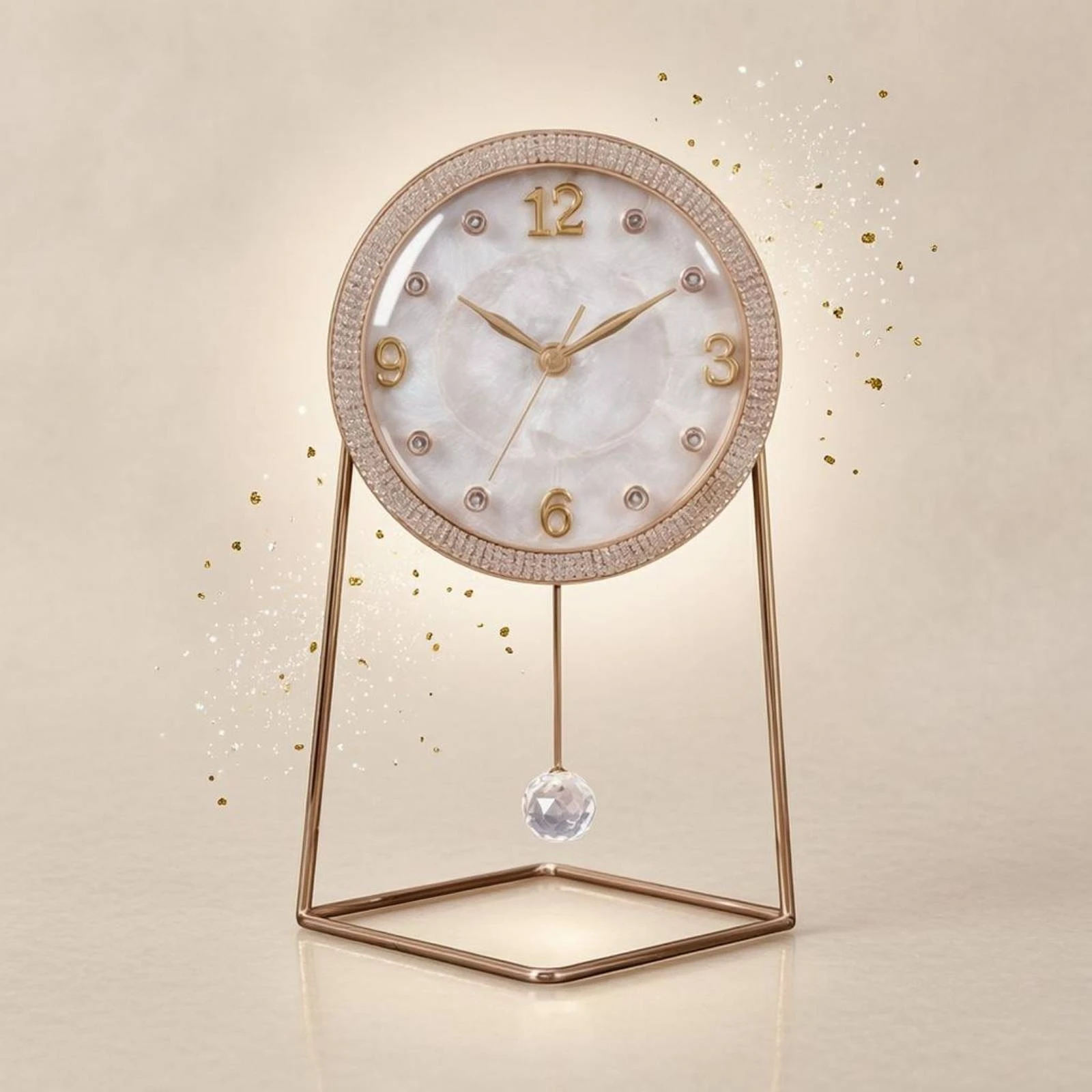 Crystal Pendulum Clock Sparkling Rim Decorative Tabletop Clock Home Decor Battery Powered Round Clock Face