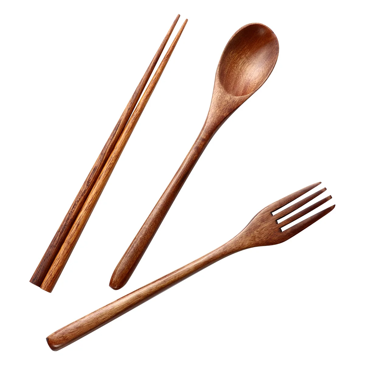 

6 pcs 1 Wooden Cutlery Set Brown Smooth Reusable Forks Spoons Chopsticks Kitchen Dining Household Tableware Practical Silverware