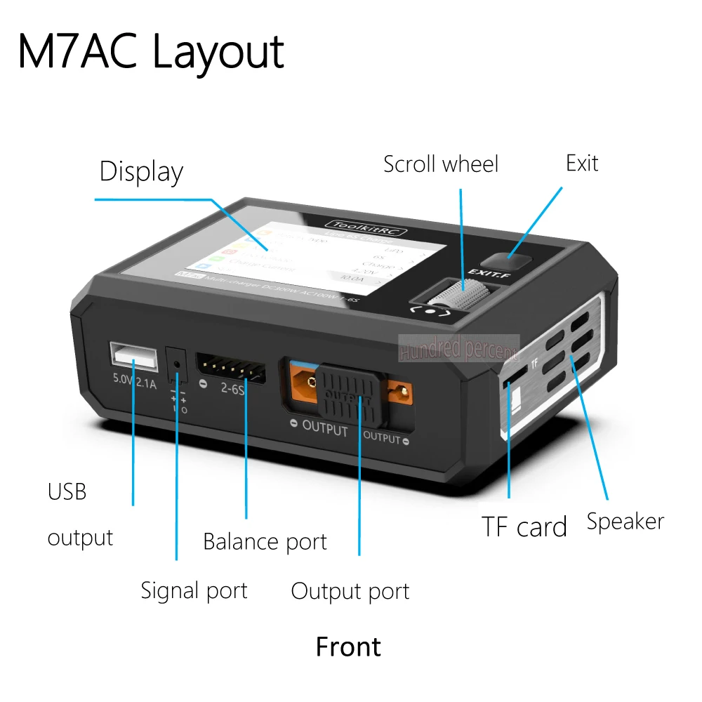 ToolkitRC M7AC 100W AC / 300W wejście DC XT60 XT30 wyjście wielofunkcyjne Suppot podwójna inteligentna ładowarka Tester sygnału drona ładowanie