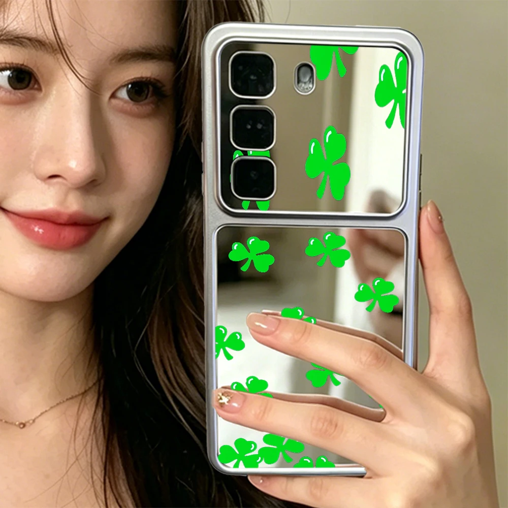 Luxury Makeup Mirror Phone Case For OPPO A5 A5X A6 A6C A6X A6s A7 A17 A38 A58 A60 A76 A78 A98 Pro Soft Cover Lucky Leaf