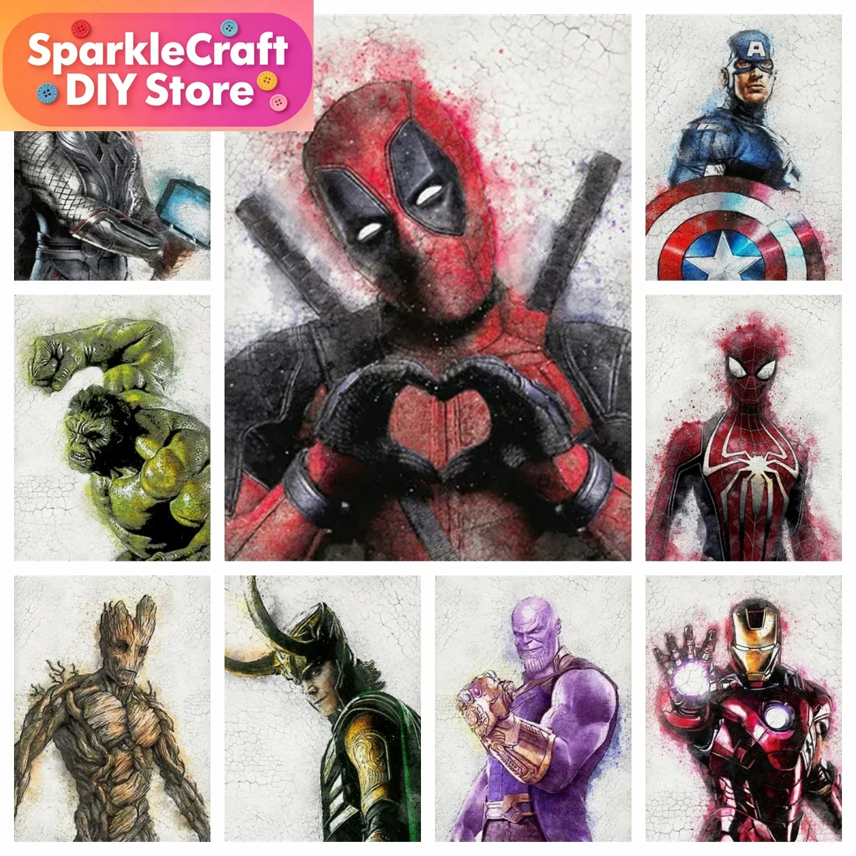 Kit de pintura de diamantes 5D sin marco de Marvel Avengers, bordado de diamantes de Spider-Man, mosaico de diamantes completo, adhesivo decorativo para pared, DIY