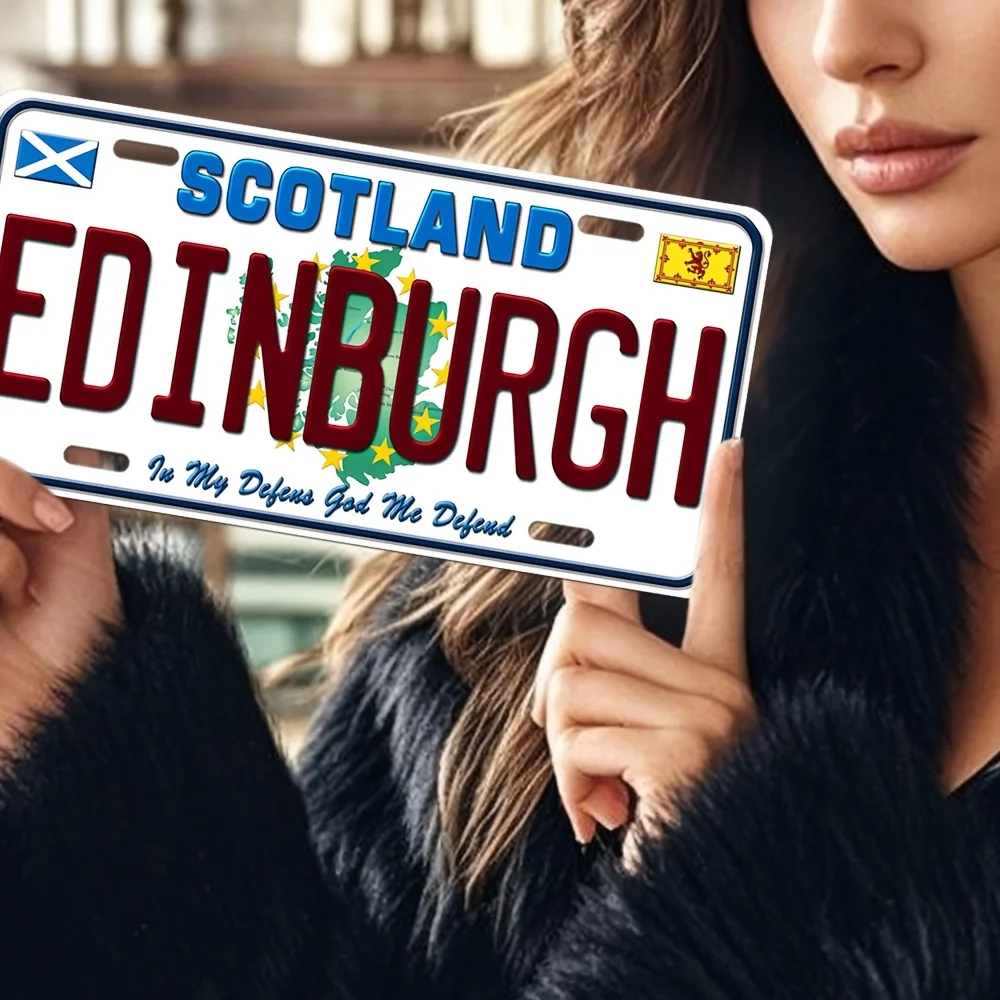 لافتة حائط معدنية بتصميم لوحة ترخيص إدنبره اسكتلندا العتيقة - لوحة زخرفية من الألومنيوم مع علم اسكتلندي و"Ethens of t #4