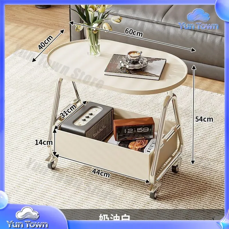 for Living Room Removable Sofa Side Table Coffee Table Multi Layer Oval Table Cream Wind Cart Simple Bedside Side Cabinet