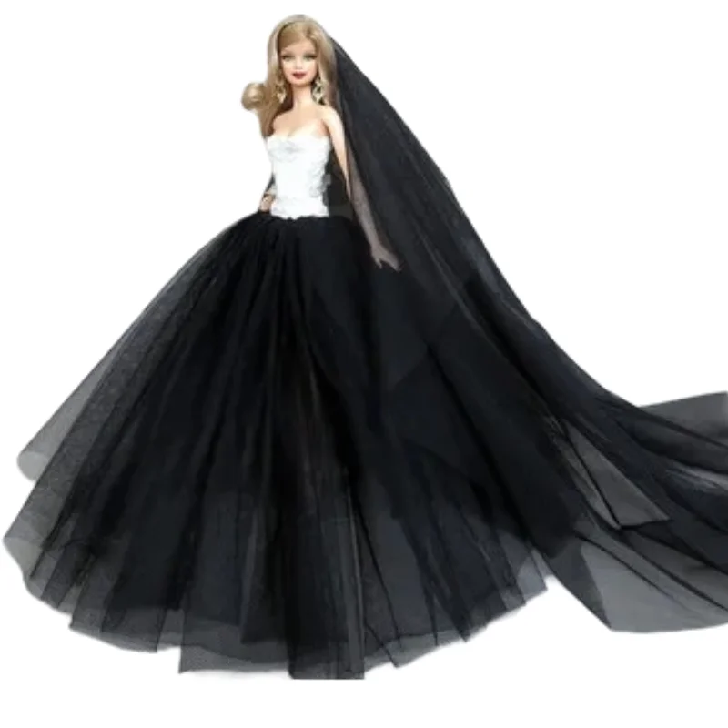 Doll Dresses Long Tail Evening Gown Wedding Dress +Veil for Barbie Doll Accessories