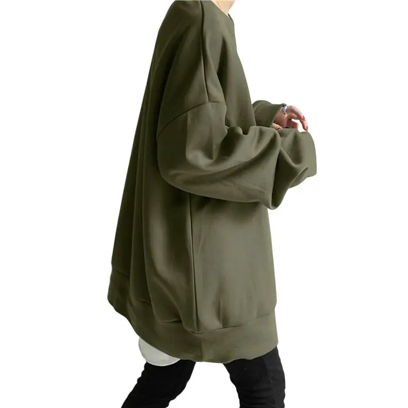 

CYL-Women's Crew Neck Oversized Sweatshirts Long Sleeve Casual Loose Pullover Tops Solid Color Cotton Fall Clothes