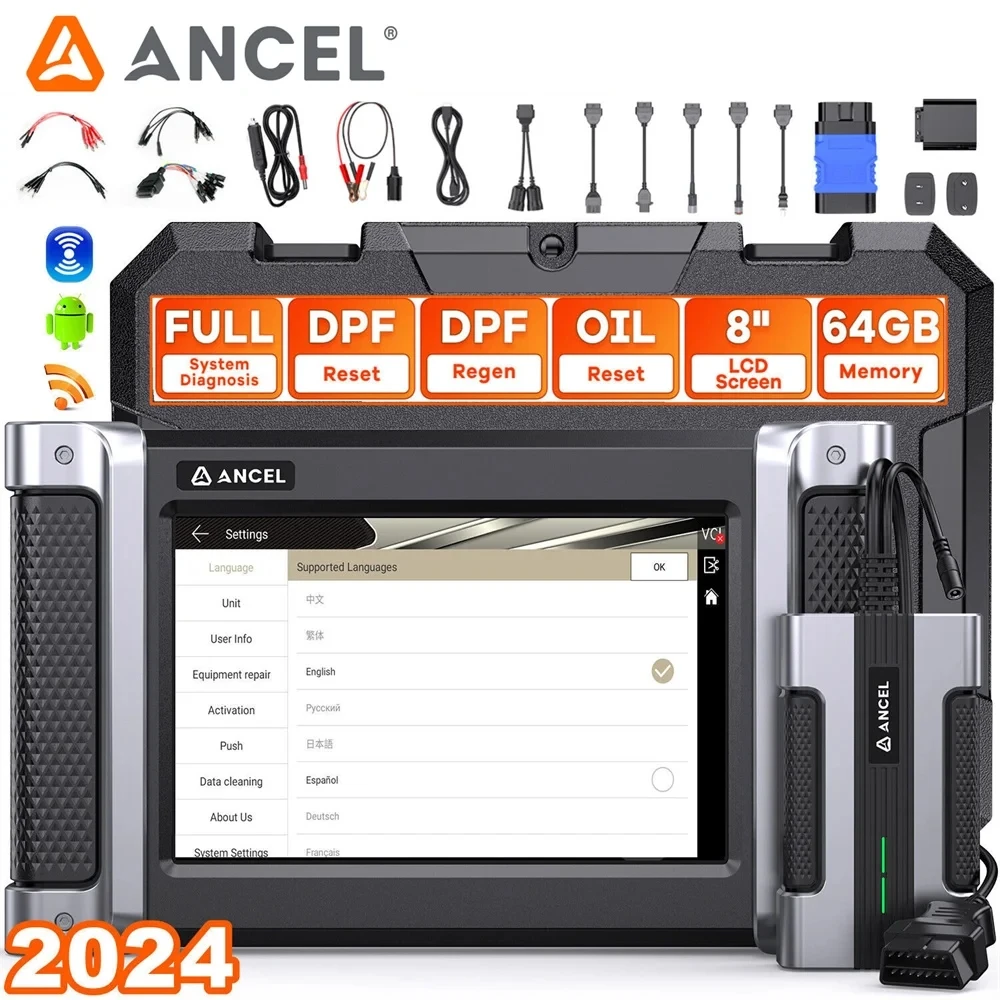 

ANCEL HD8000 Дизельные сверхмощные диагностические инструменты для грузовиков Все системы ECU Масло DPF 30+ Сброс OBD2 Сканер грузовиков для Cummins/Detroit