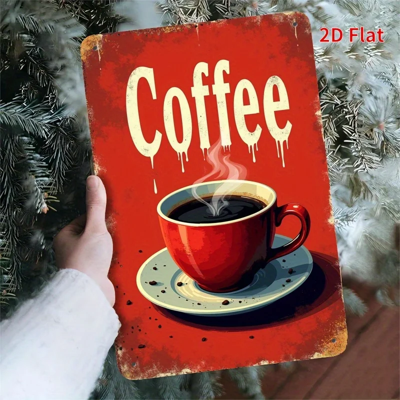 Vintage Rustikales Metallschild „Cup“, Eisen, 20x30 cm, 2D Flache Wanddekoration für Zuhause, Café, Küche