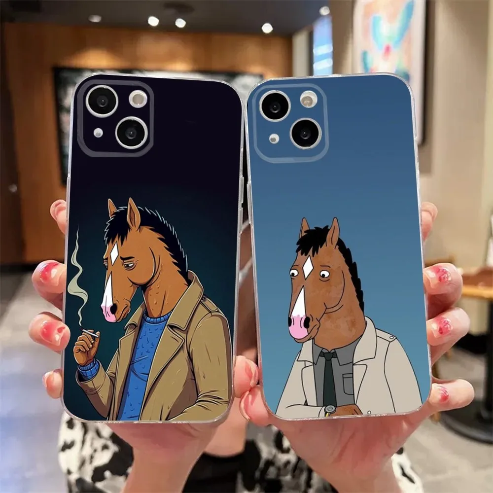 

B-Bojack cartoon H-Horseman funny Phone Case For iPhone 11,12,Mini,13,14,15,Pro,XS,Max,X 8,7,6s,Plus,5,SE,XR Transparent Shell