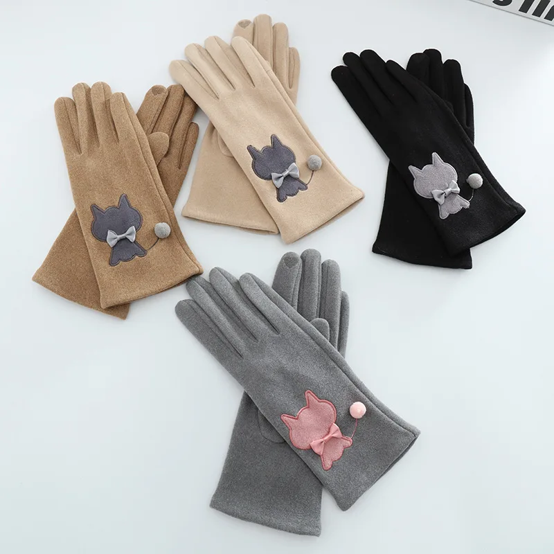 Women Autumn Winter Keep Warm Touch Screen Cute Lovely Sweety Cartoon Cat Drive Cycling Soft Gloves Elasticity Windproof