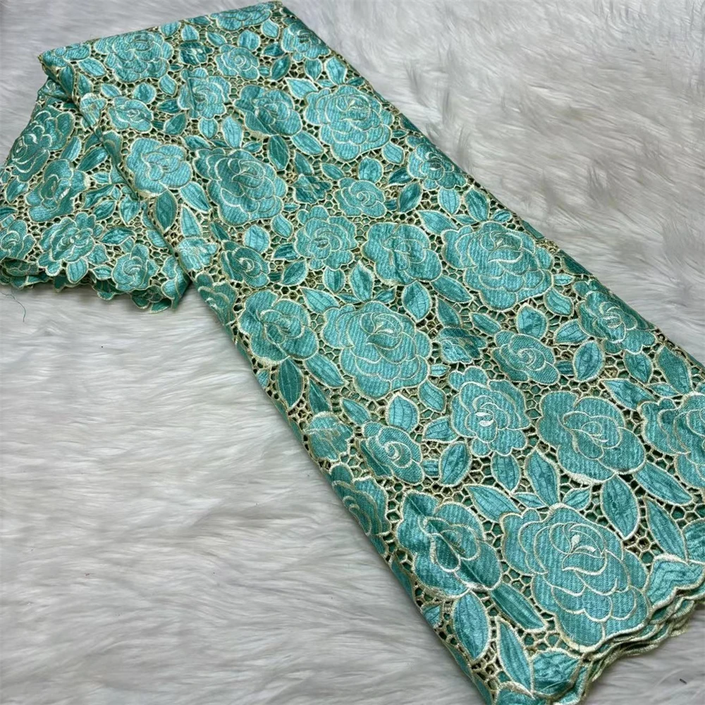 アフリカコードレース生地オレンジレースギピュール生地高品質レース 2025 女性のためのドレスブルー 5 ヤード