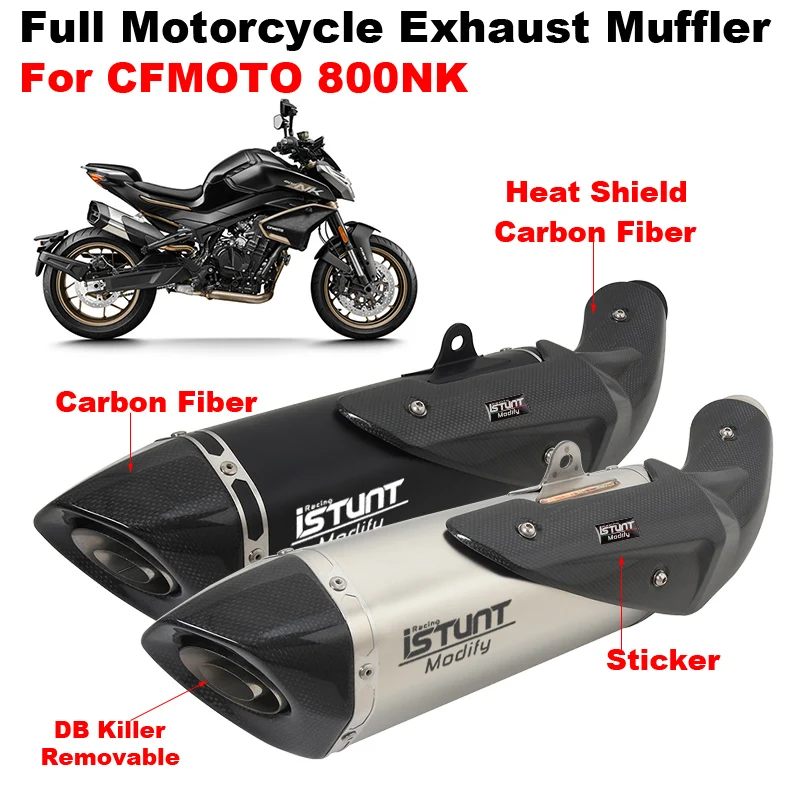 Motorcycle Exhuast Escape Modified Muffler Middle Link Pipe DB Killer Cabron Fiber Heat Shield For CFMOTO 800NK NK800 2023 Year