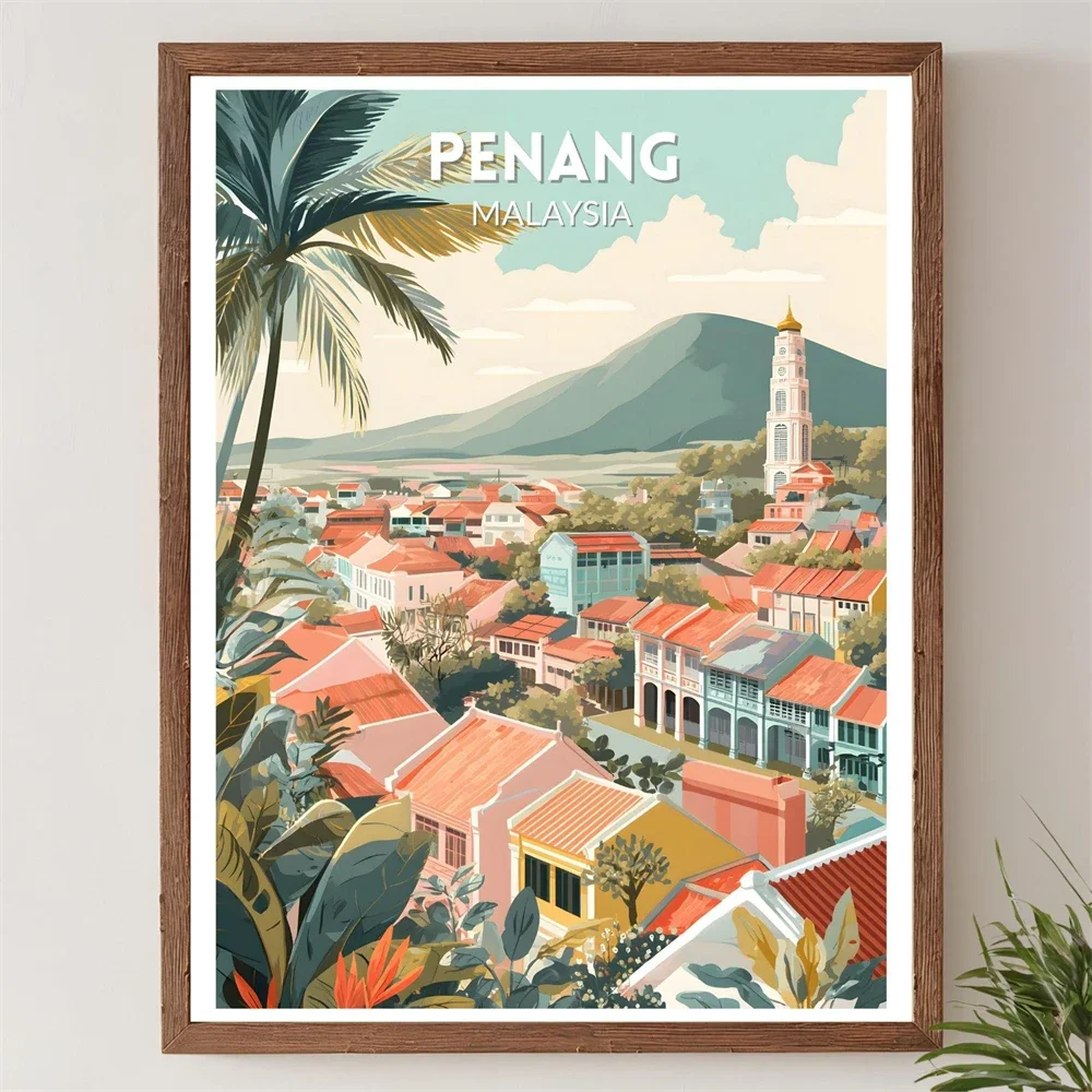 Penang Travel Poster | Kek Lok Si Temple Prints Malaysia Art Print Kuala Lumpur Travel Poster Travel Poster Canvas Painting