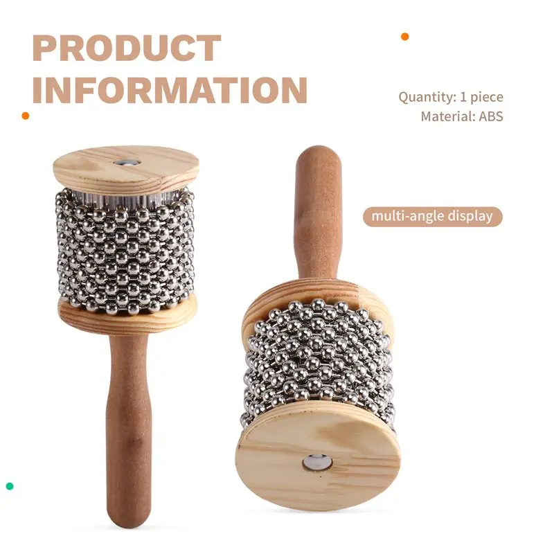 Y67A-Wooden Handle Rhythmic Percussion Hand Crank Music Education Stainless Steel Beads Wooden Cabasa For Toddlers