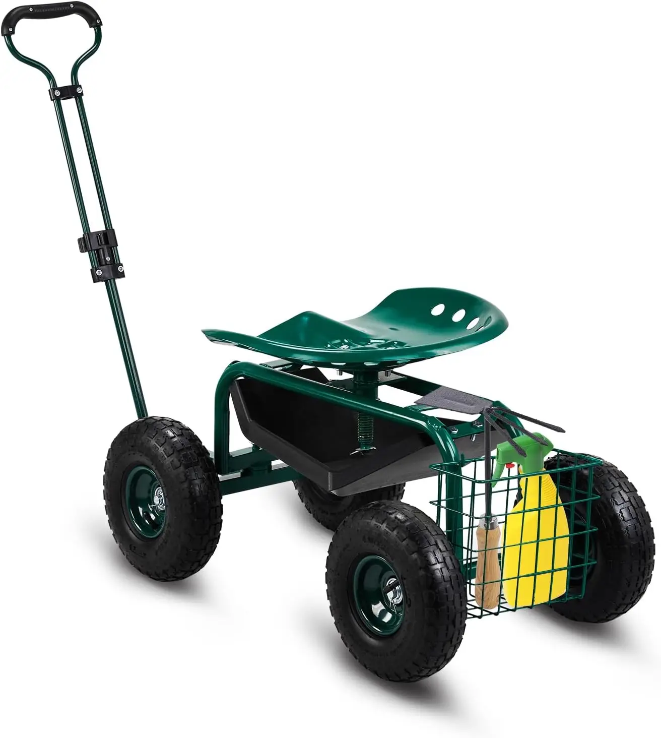 

Garden Cart Garden Seat with 360°Swivel Chair Storage Tool Tray & Steering Handle Garden Stool with Wheels for Gardening Patio Y