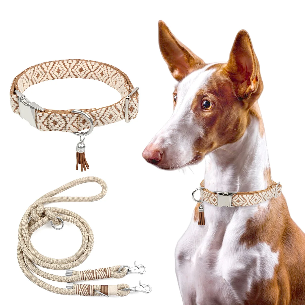 Jacquard dog collar, nylon woven explosion-proof shock-resistant leash for dog walking