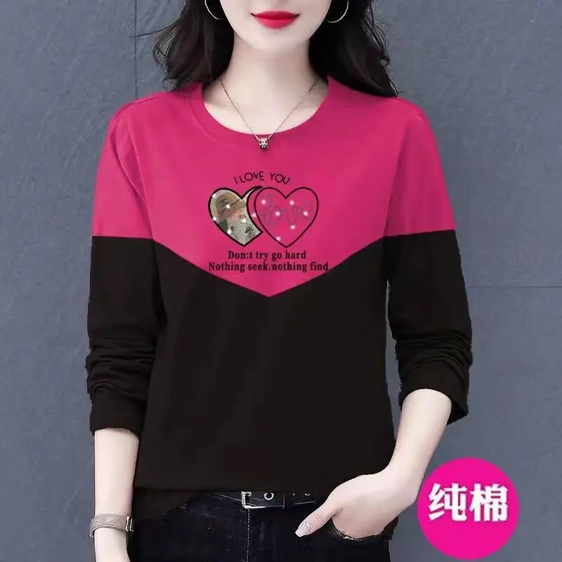 

Cotton Women's T-shirt Long-sleeved Top Spring and Autumn Korean Graphic T Shirts Loose and Thin Fashion Casual Sweater