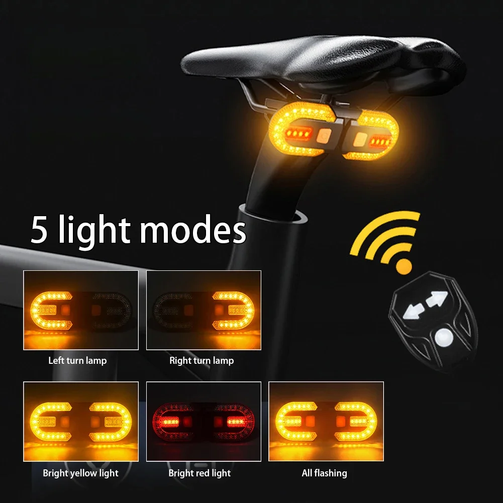 Bicicleta Sem Fio Controle Remoto Luz Traseira, Three-Way Split, USB Recarregável, Mountain Bike Turn Signal Light, Ciclismo Equipamento