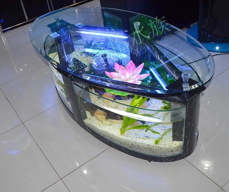 MJY oval glass coffee table fish tank aquarium ecological water-free can be customized