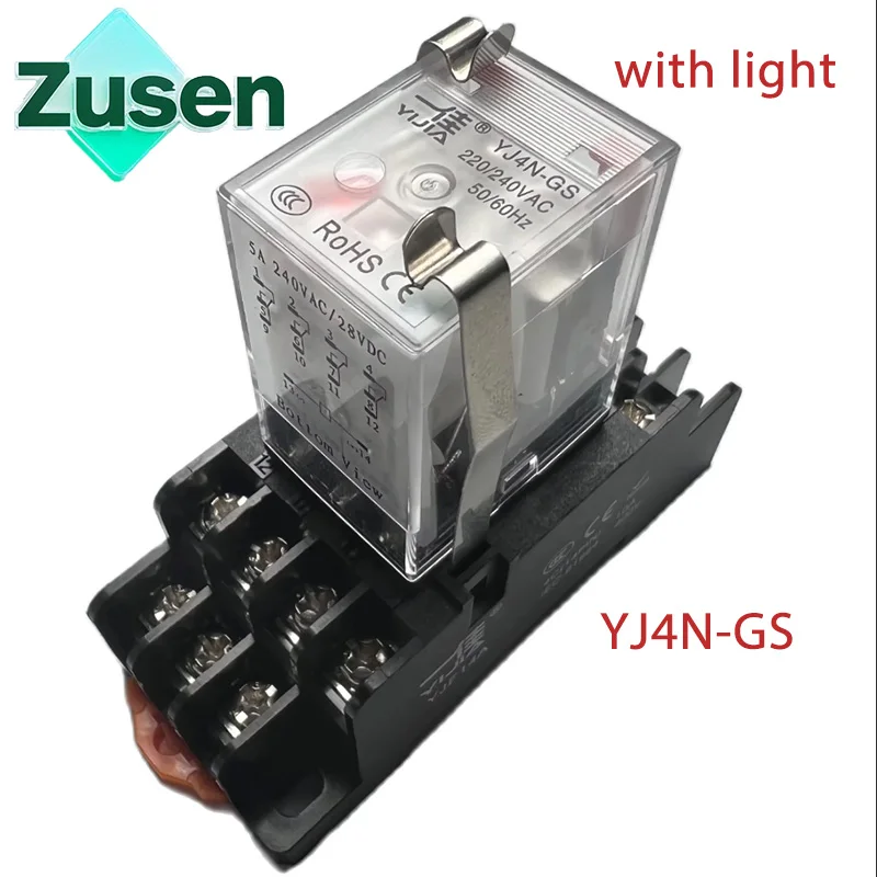 Zusen YJ4N-GS AC 220V DC 12V 24V 5A Coil Small Intermediate Relay Low Power 4 Groups of  8 Pins with Lights