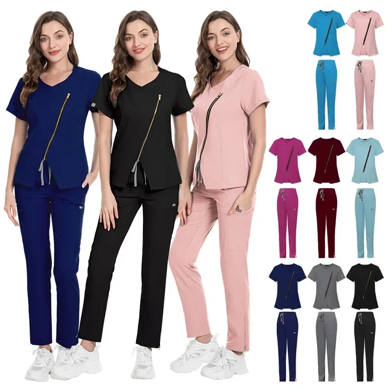

FC6Dental Hospital Medical Scrubs Tops Women V-Neck Surgical Nurse Uniforms Blouse Pet Veterinary Scrubs Workwear Wholesale@FC8！