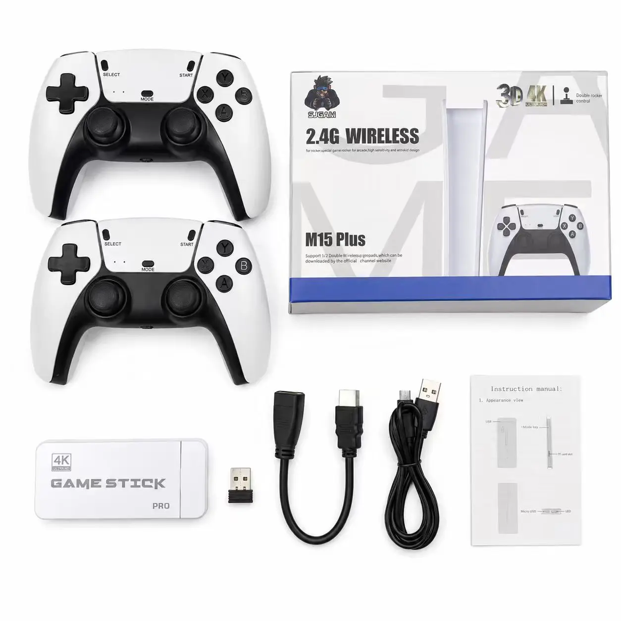 M15 Plus 4K HD Retro Game Stick 2.4G Dual Wireless Controllers TV Game Console Built-in Classic Games