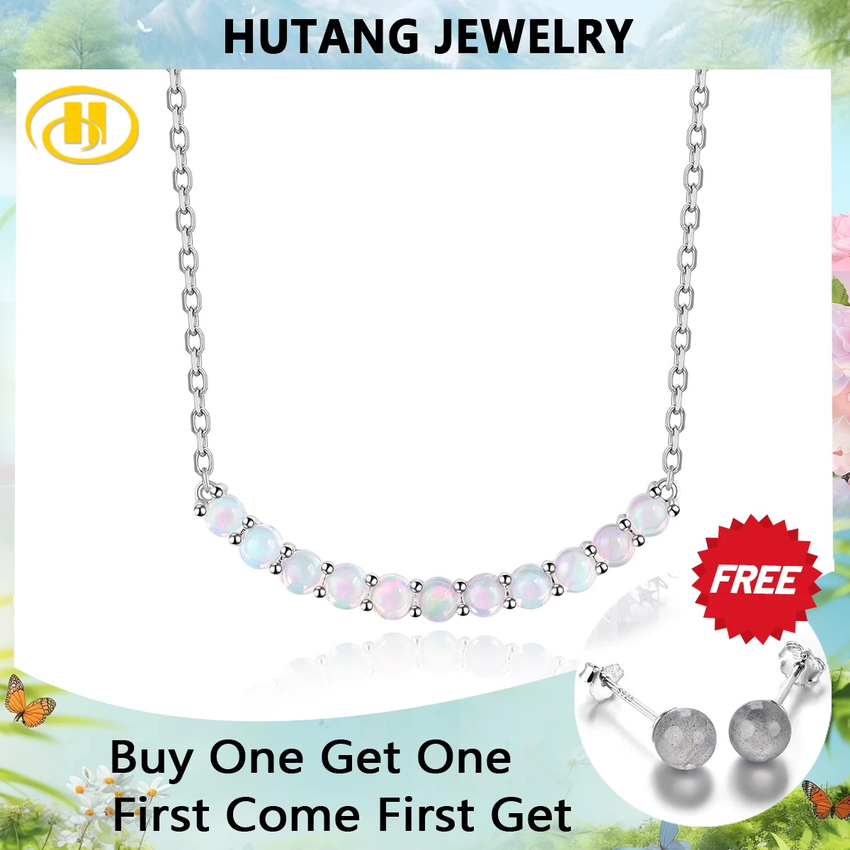 

Natural Opal Sterling Silver Necklace 1 Carats Genuine Multicolor Gemstone Exquisite Elegant Fine Jewelry Women Birthday Gifts