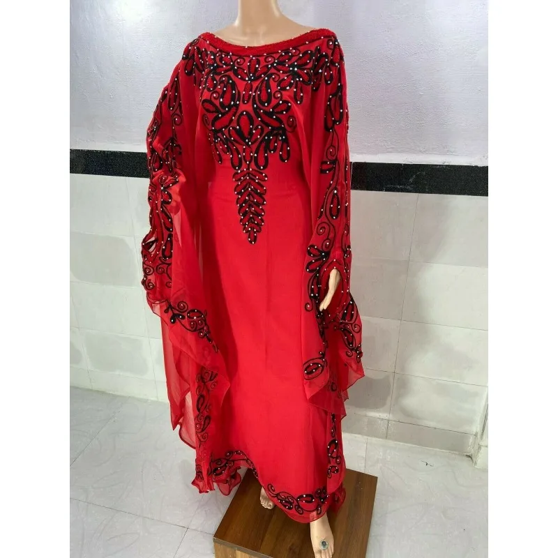 

Dubai Red Dress Moroccan Long Shirt Georgette Dress Jilbab Ms Arab Fashion Trends