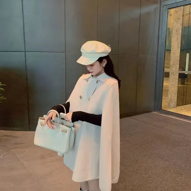 Schicker 2025, Damen-Wollmantel, britischer Cape-Silhouette-Schal, Wickeltuch, eleganter Multiway-koreanischer Stil für Herbst- und Winter-Outfits