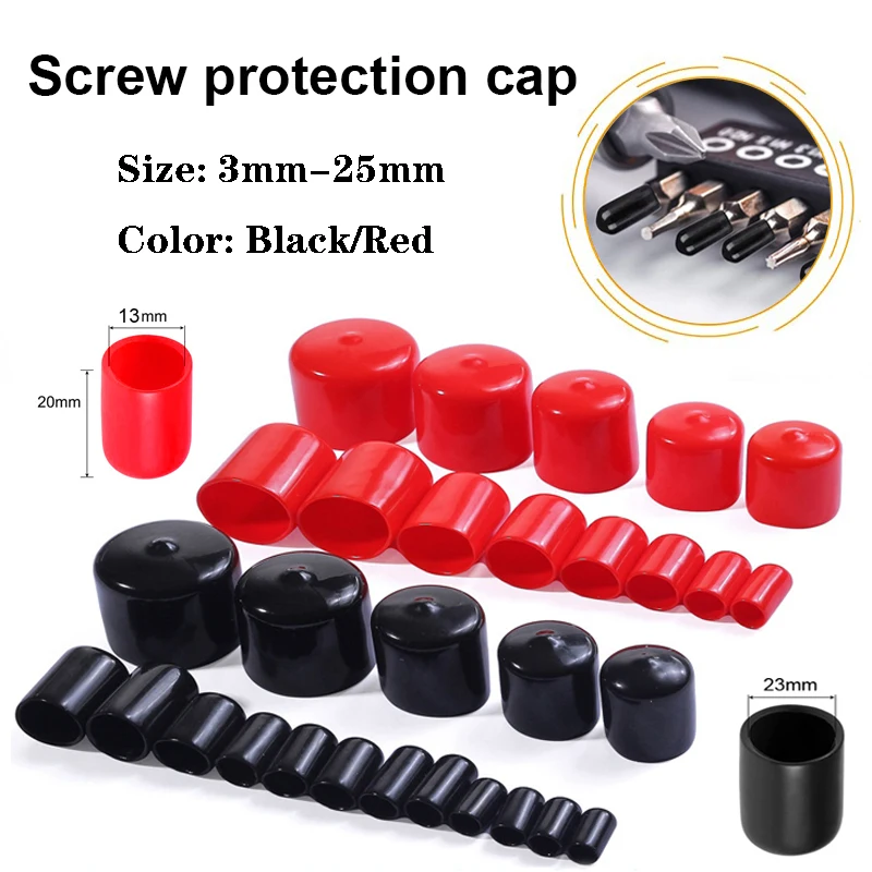 Tapa de extremo redondo de goma de vinilo negro/rojo, cubierta impermeable de PVC para Cable de plástico, tubo de poste de acero, tapas de protección de rosca, 50 piezas